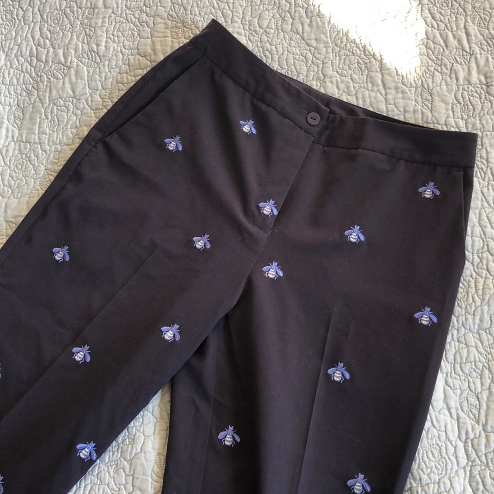 Vintage bee embroidered trousers